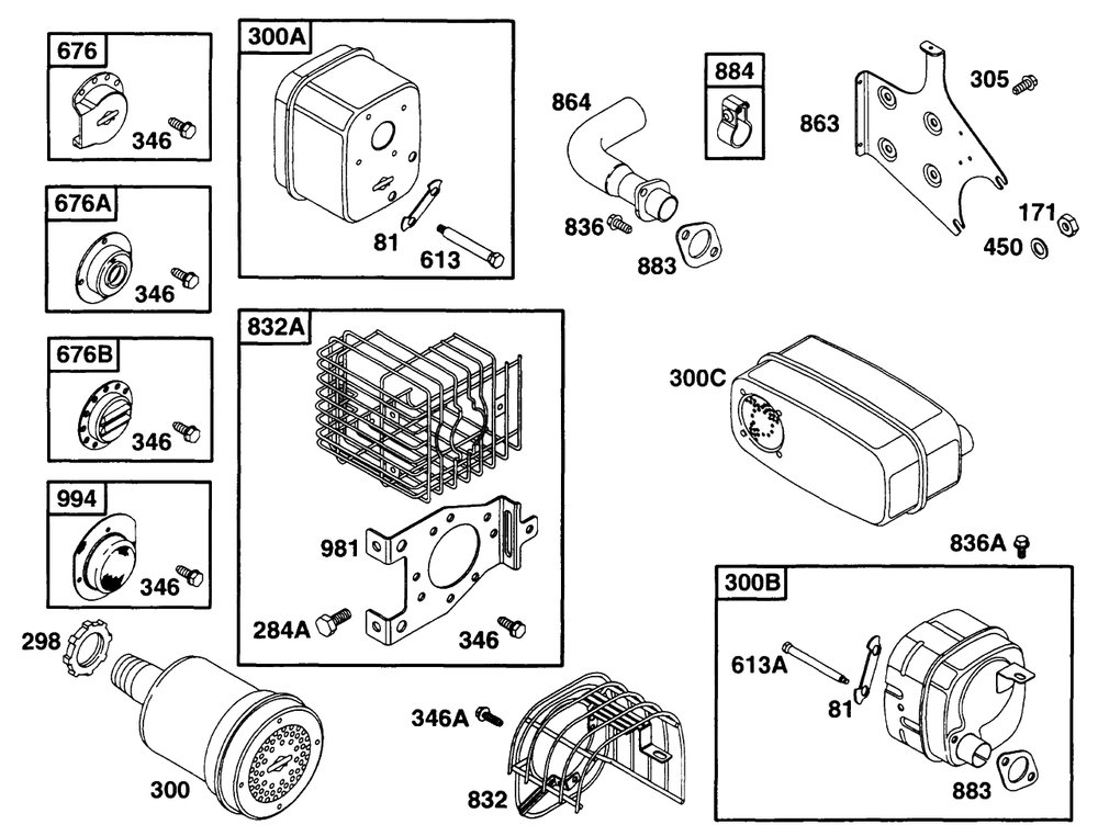 Muffler Grps Diagram and Parts List for 195431-2234-XX  Briggs and Stratton Engine